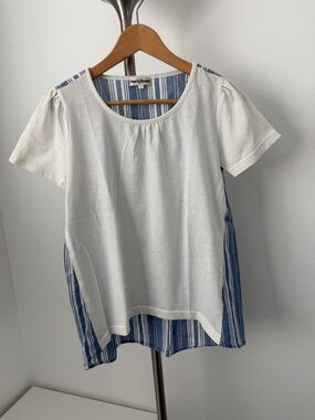 White & Blue Striped Back Short Sleeve Top